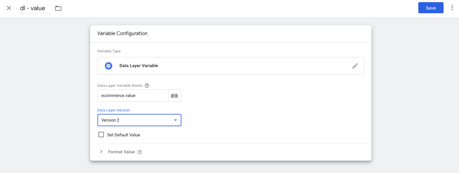 Screenshot showing to create a data layer variable in Google Tag Manager.